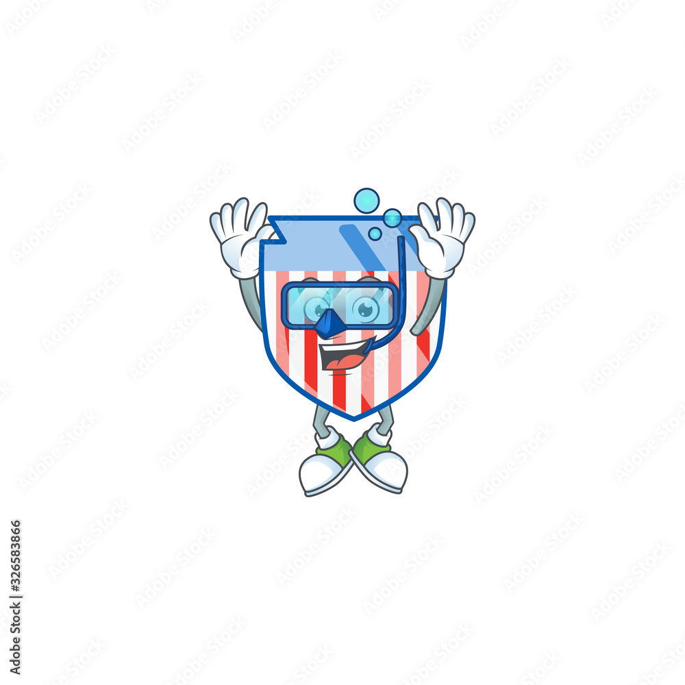 A mascot icon of USA stripes shield wearing Diving glasses A mascot icon of USA stripes shield wearing Diving glasses