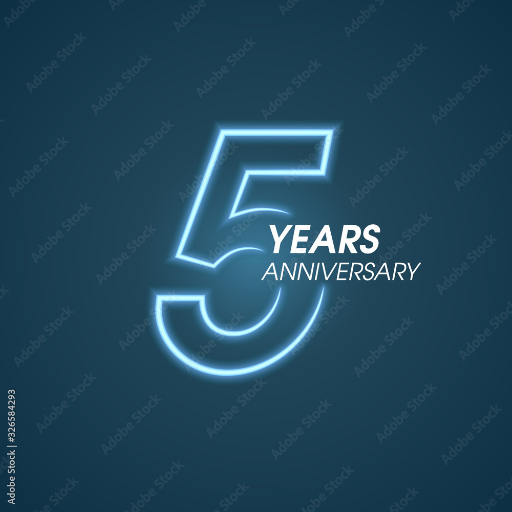 5 years anniversary vector icon, logo. Graphic design element with neon light number 5 years anniversary vector icon, logo. Graphic design element with neon light number