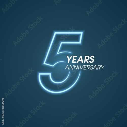 5 years anniversary vector icon, logo. Graphic design element with neon light number