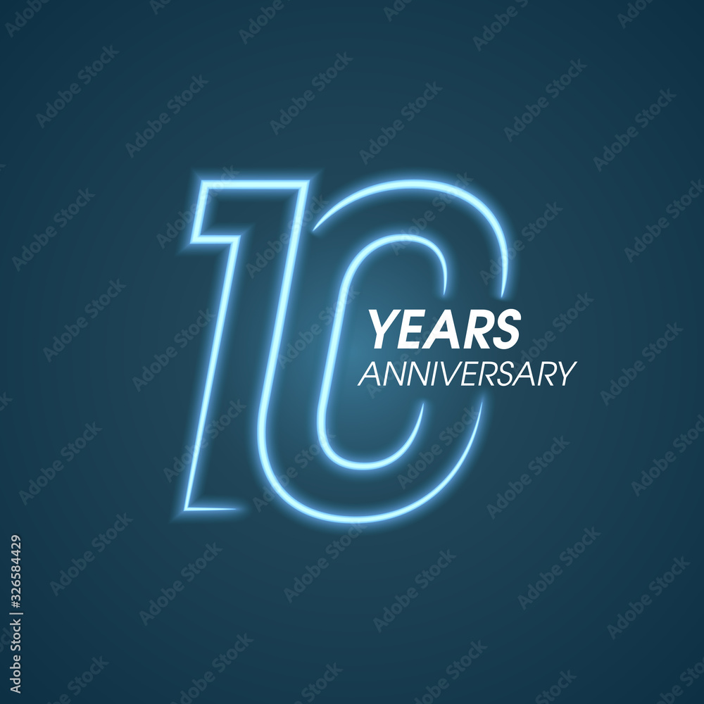 10 years anniversary vector icon, logo. Graphic design element with neon light number 10 years anniversary vector icon, logo. Graphic design element with neon light number