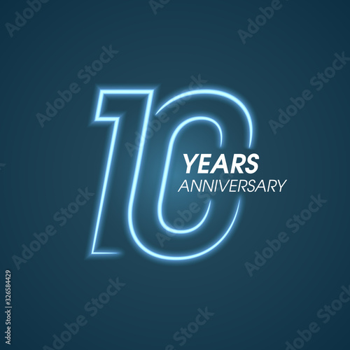 10 years anniversary vector icon, logo. Graphic design element with neon light number