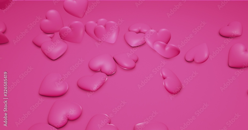 Pink cute falling polygonal hearts. Valentines Day. event background. 3D rendering 3D illustration