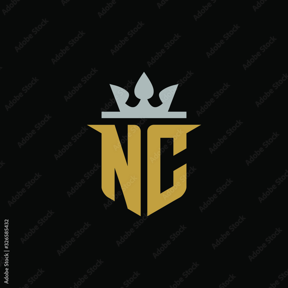 Initial Letter NC with Shield King Logo Design Initial Letter NC with Shield King Logo Design