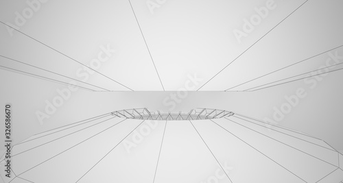 Abstract drawing architectural background. White interior with discs. 3D illustration and rendering.