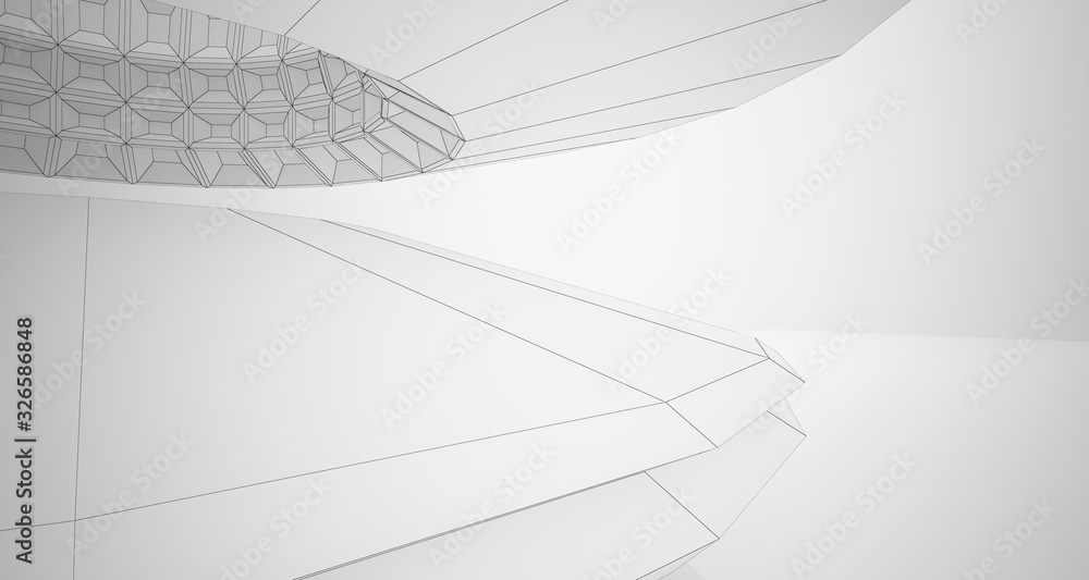Abstract drawing architectural background. White interior with discs. 3D illustration and rendering. Abstract drawing architectural background. White interior with discs. 3D illustration and rendering.