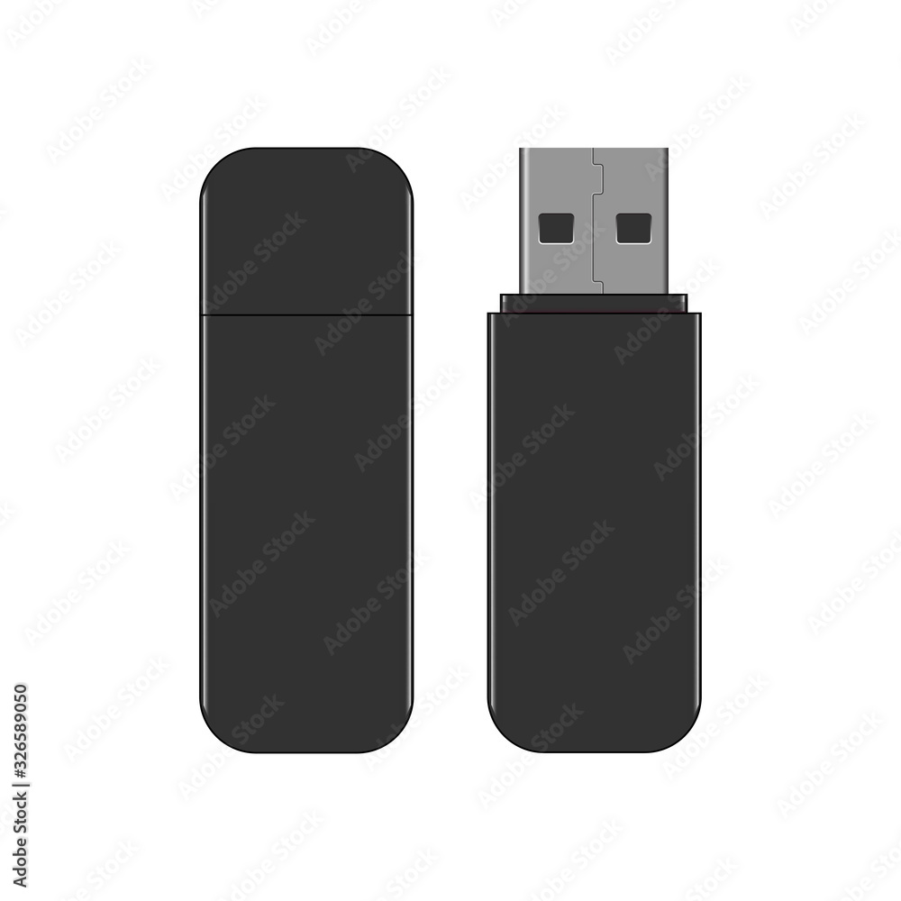 Realistic flash drive mockup set, open and closed. Vector Realistic flash drive mockup set, open and closed. Vector