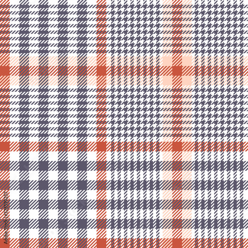Glen plaid pattern. Classic seamless hounds tooth tartan check plaid texture in grey, red, pink, and white for coat, skirt, jacket, or other modern spring, summer, autumn fashion clothes print.