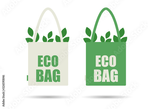 Eco Cloth Bag Cloth Isolated on a white background. Caring for the environment. Vector illustration. Eco bag, Bag with recycling symbol - Vector illustration.