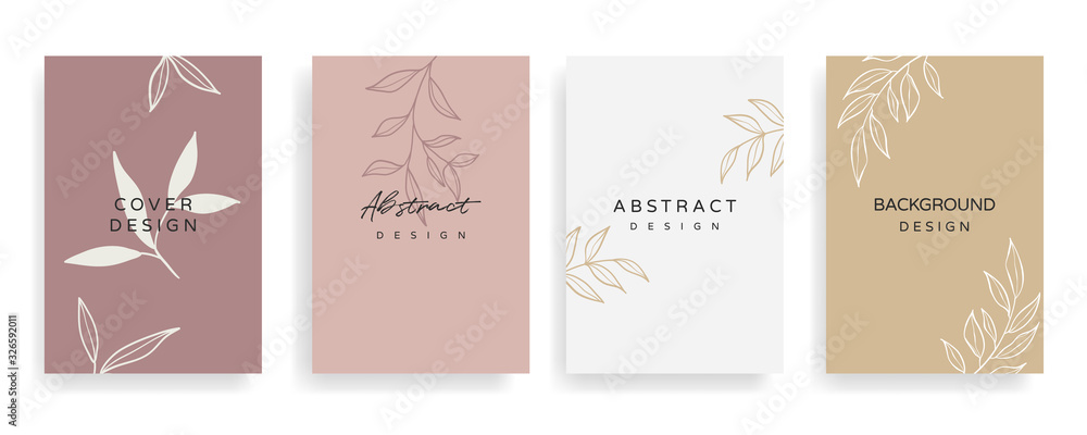 Social media stories and Main Feed cover.  Background template with copy space for text and images, Tropical line arts , floral and leaves in warm earth tone vector illustration.