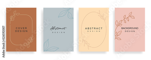 Social media stories and Main Feed cover.  Background template with copy space for text and images, Tropical line arts , floral and leaves in warm earth tone vector illustration.