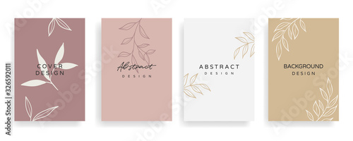 Social media stories and Main Feed cover.  Background template with copy space for text and images, Tropical line arts , floral and leaves in warm earth tone vector illustration.