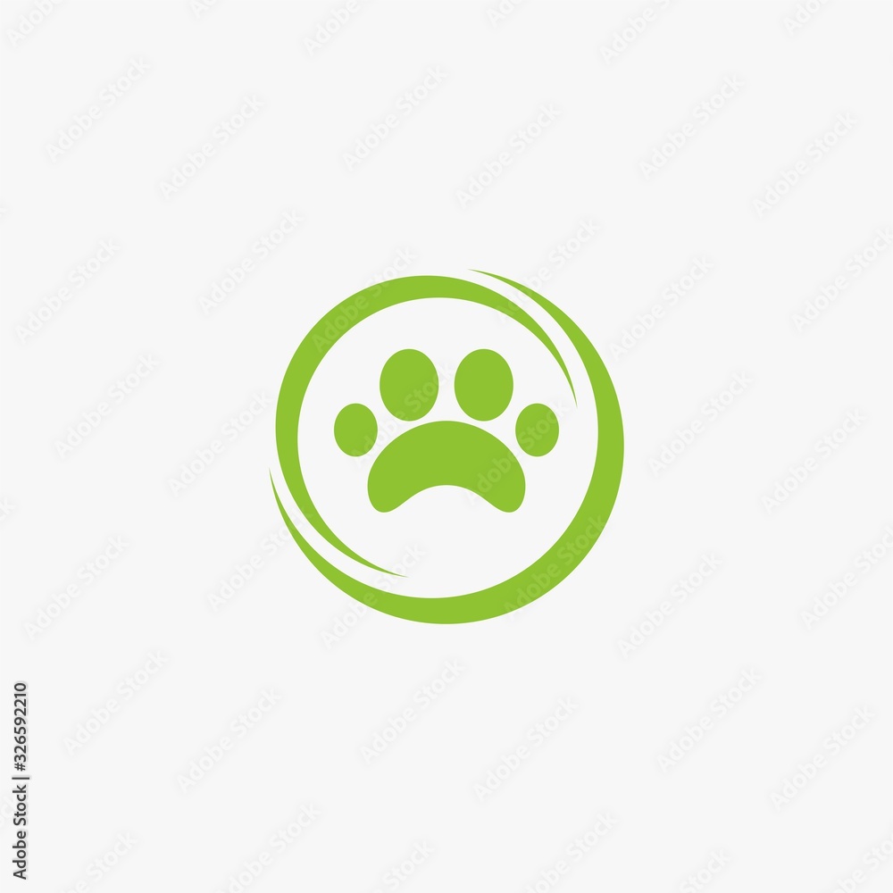 Green leaf logo design. Bio natural sign vector. Circle foot print icon design.