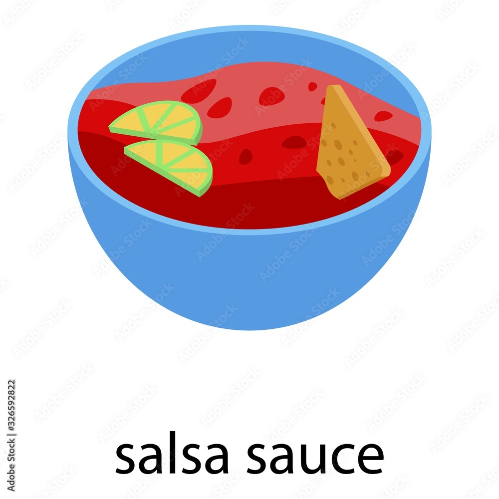Salsa sauce icon. Isometric of salsa sauce vector icon for web design isolated on white background Salsa sauce icon. Isometric of salsa sauce vector icon for web design isolated on white background