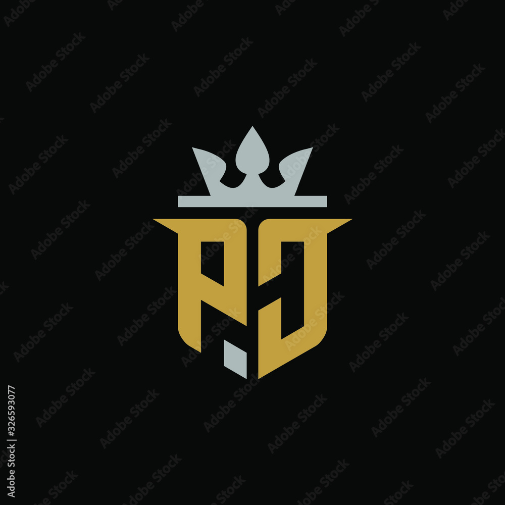 Initial Letter PJ with Shield King Logo Design Initial Letter PJ with Shield King Logo Design