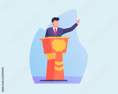 business people give speech in podium with flat style