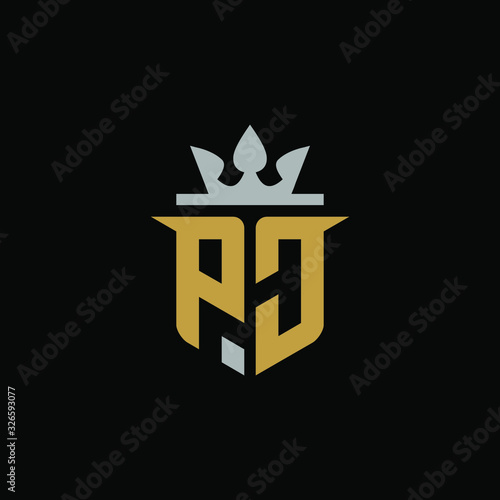 Initial Letter PJ with Shield King Logo Design