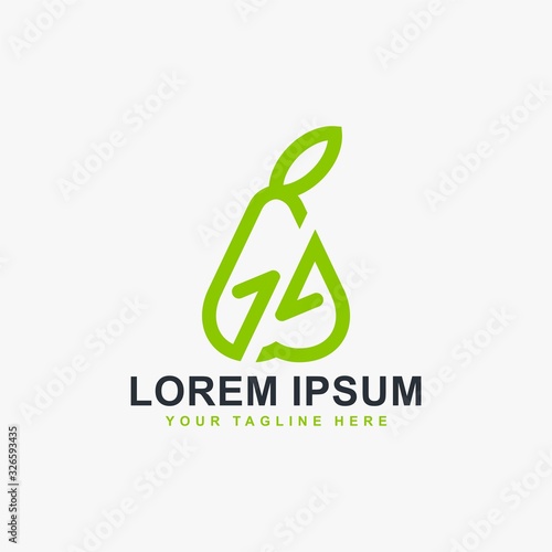 Green pear fruit logo design. Outline pear icon sign vector.