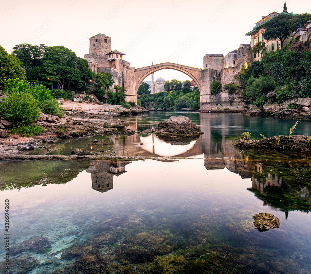 Fototapeta premium View on the medieval bridge of Mostar