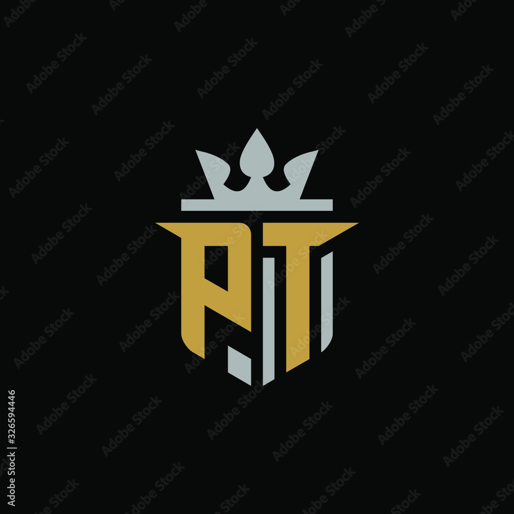 Initial Letter PT with Shield King Logo Design Initial Letter PT with Shield King Logo Design