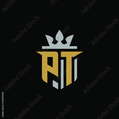 Initial Letter PT with Shield King Logo Design