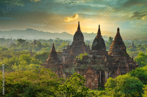 A large ancient pagoda which is Burmese architecture in the World Heritage Site in the morning of Bagan  Myanmar.