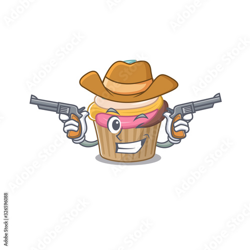 Rainbow cupcake Cowboy cartoon concept having guns