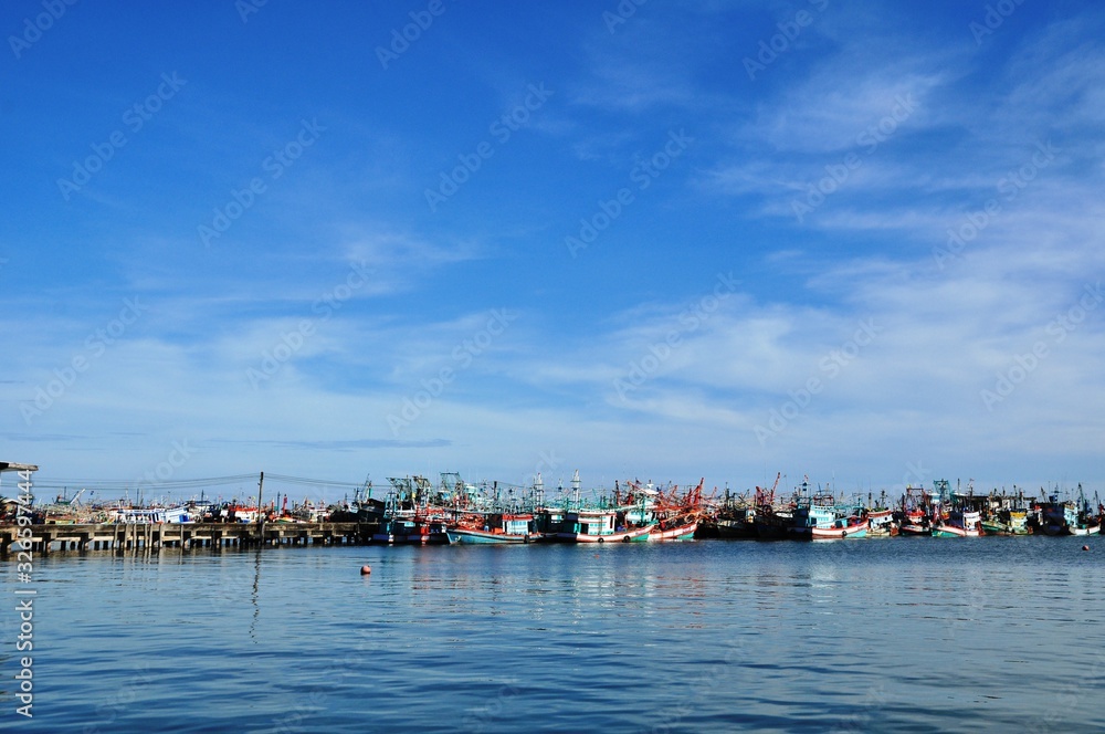 Close-up photos of fishing boats at Rayong Port