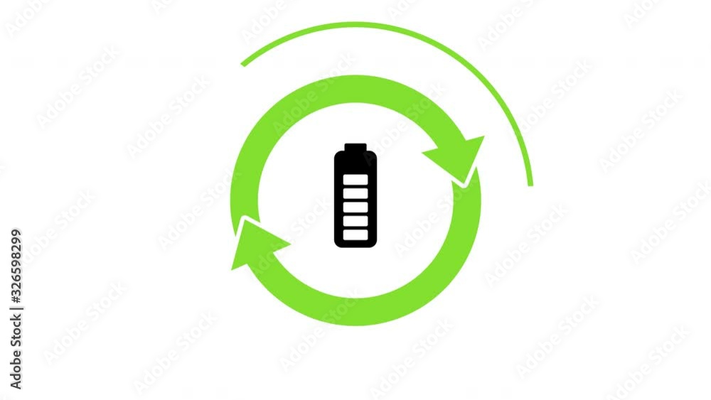 Icon with rotating arrows. Battery sign inside. On transparent background with alpha channel
