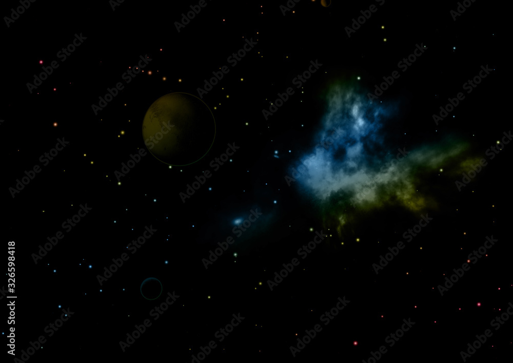 Obraz premium Planets in a space against stars. 3D rendering.