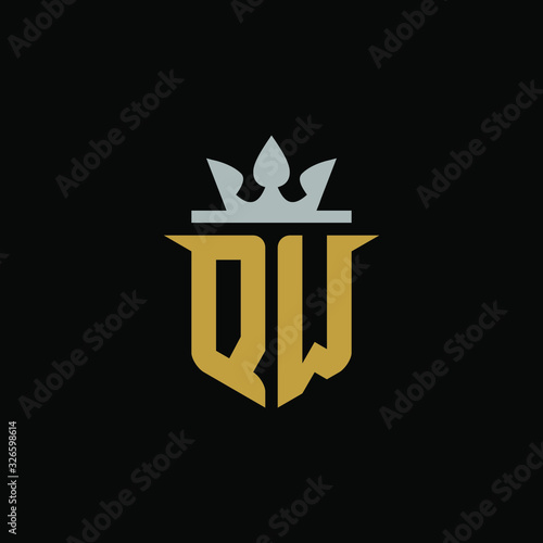 Initial Letter QW with Shield King Logo Design
