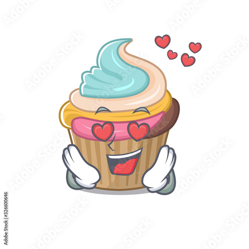 Romantic falling in love rainbow cupcake cartoon character concept