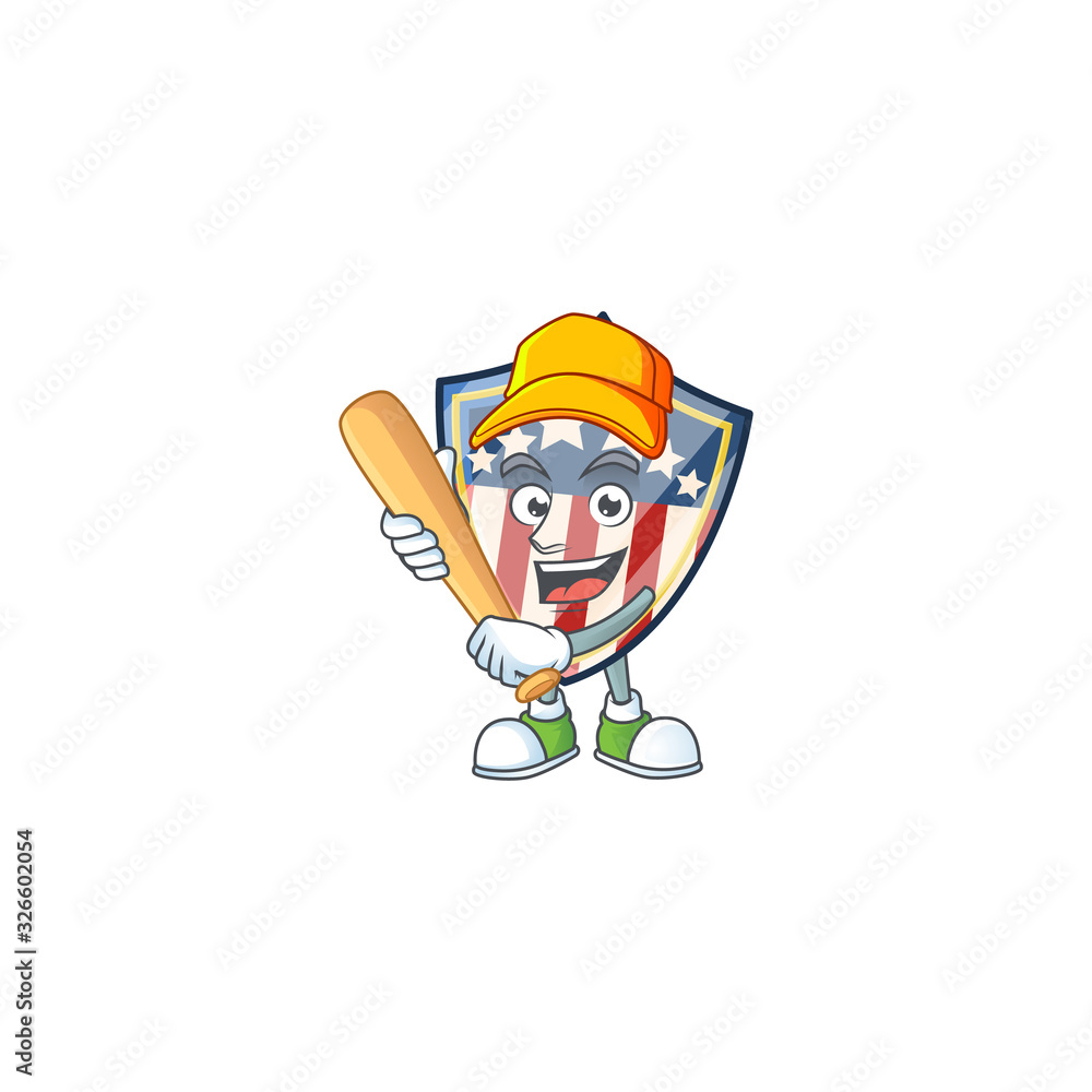 Naklejka premium An active healthy vintage shield badges USA mascot design style playing baseball