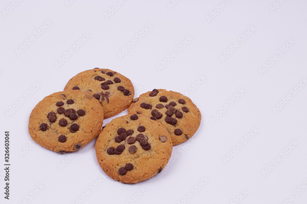 Top view of chocolate cookies isolated on a white background
