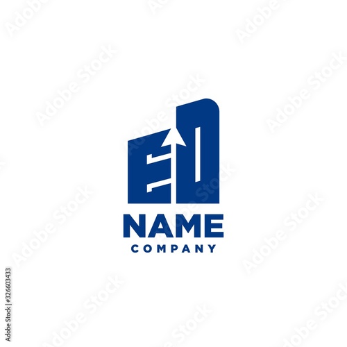 ED monogram logo with a negative space style arrow up design template