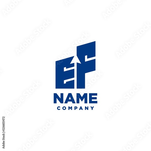 EF monogram logo with a negative space style arrow up design template