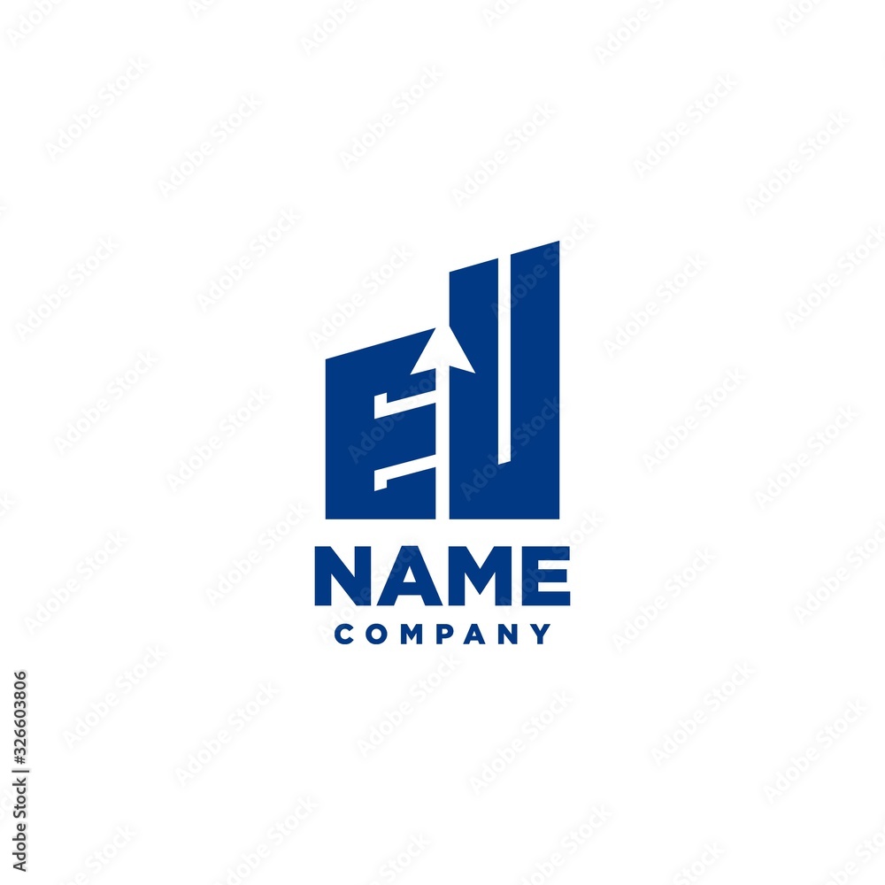 EU monogram logo with a negative space style arrow up design template EU monogram logo with a negative space style arrow up design template