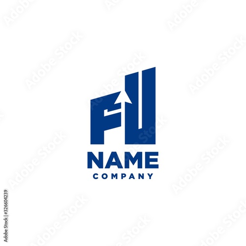 FU monogram logo with a negative space style arrow up design template