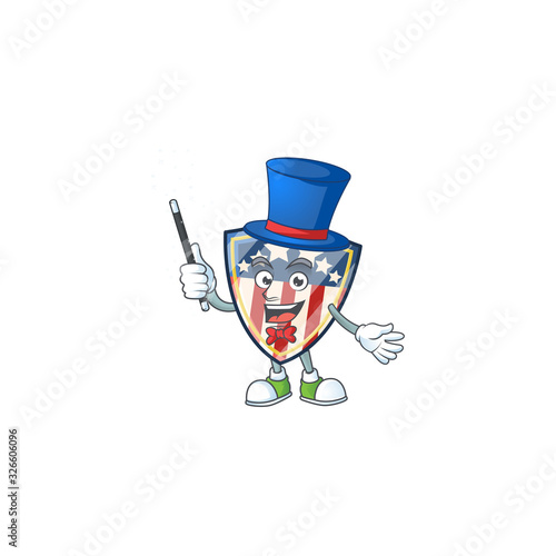 A character of vintage shield badges USA performance as a Magician