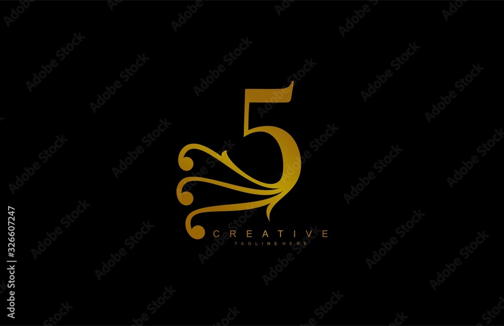 5 Linked Abstract Flourish Gold Color Monogram Shape Vector Logo 5 Linked Abstract Flourish Gold Color Monogram Shape Vector Logo