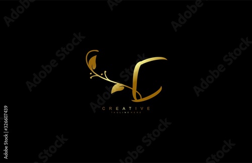 Letter C Logotype Linked Simple Monogram Flourishes Gold Color
