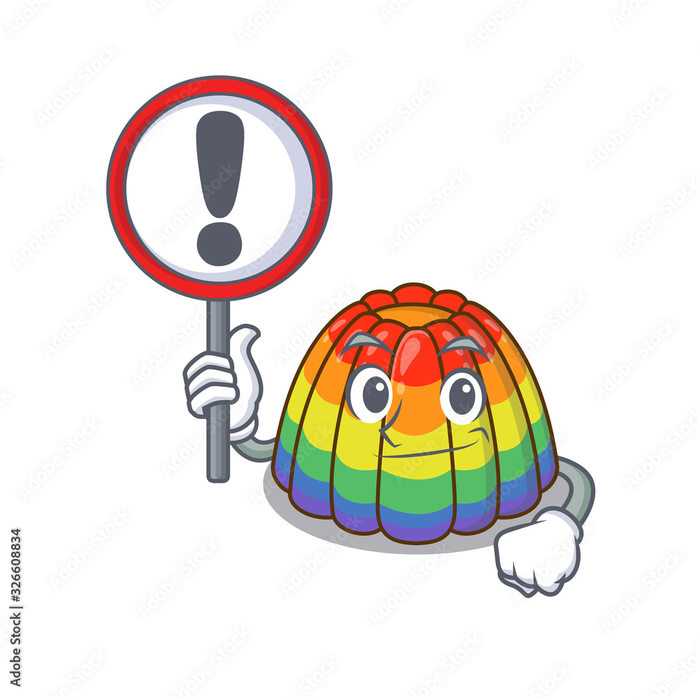 Fototapeta premium cute mascot character style of rainbow jelly raised up a sign