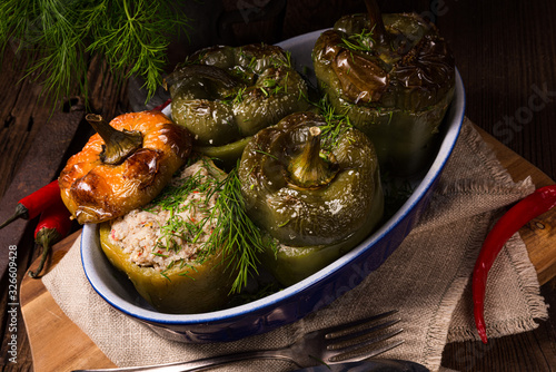 Stuffed peppers with bulgur, zucchini and sheep's cheese