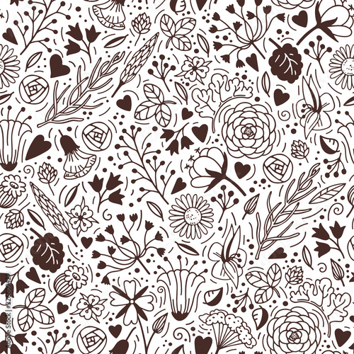 Seamless floral pattern with spring stylized flowers