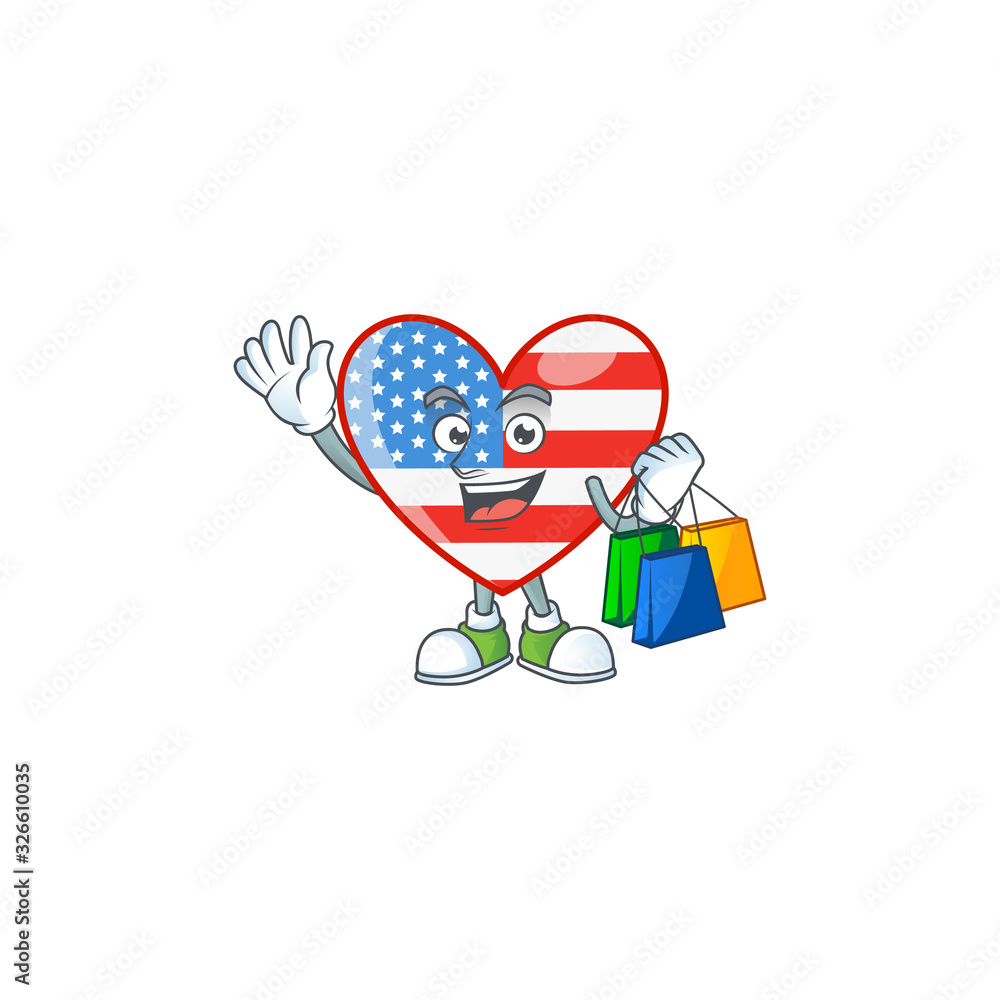Fototapeta premium A rich independence day love cartoon design waving and holding Shopping bag