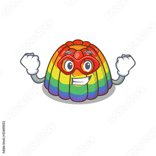 A cartoon concept of rainbow jelly performed as a Super hero