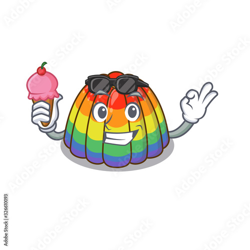 happy face rainbow jelly cartoon design with ice cream