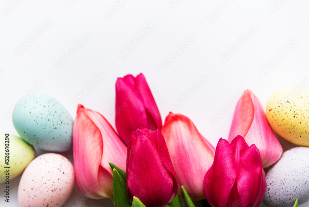 Fototapeta premium Spring tulips and easter eggs