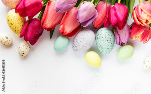 Spring tulips and easter eggs