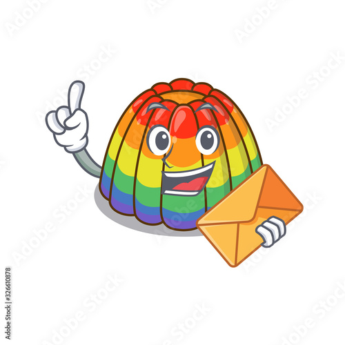 Happy face rainbow jelly mascot design with envelope