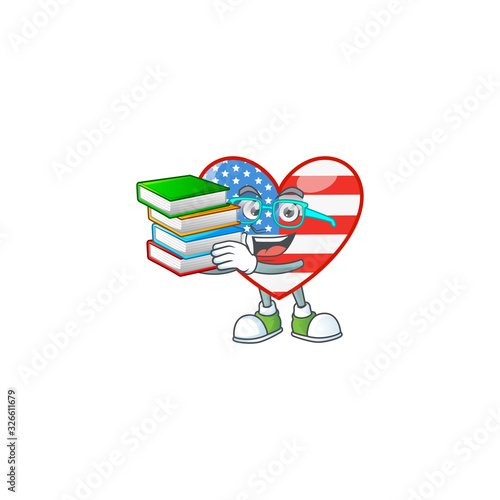 A brainy clever cartoon character of independence day love studying with some books